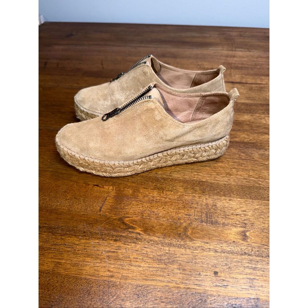 Eric Michael  Taupe Leather Serena Espadrille Shoe with Top‎ Zipper